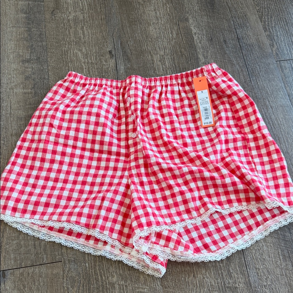 Colsie Red and White Gingham Lace-Trim Women’s Shorts